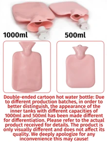 1 件男女通用卡通植绒热水袋，大容量，可重复填充，防爆，防漏，可拆卸，温暖暖手器，适合冬季户外露营、旅行、家庭、办公室、学校、宿舍、日常使用