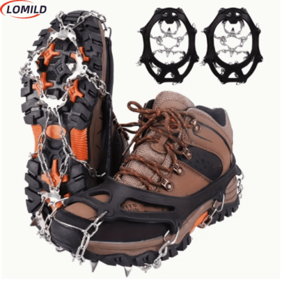 1 Paio di copriscarpe antiscivolo, ramponi in acciaio inossidabile a 8 punte, punte per scarpe da trazione per esterni, adatti per camminare, jogging, escursionismo, arrampicata, colore nero