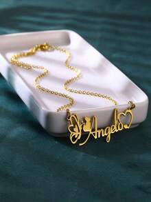 Customized Personalized Butterfly & Heart Name Necklace, Customizable With Your Name, 18K Gold Stainless Steel Necklace, Unique Design, Fashionable And Elegant, Versatile And Eye-Catching, Perfect Jewelry For Girls, Suitable For Weddings, Birthdays, Valentine's Day, Mother's Day, New Year Charm. - Multicolor - View 7