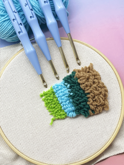 Blue Awl Needle Tool With 4 Adjustable Length Settings, Suitable For Punch Embroidery And Latch Hook Kits