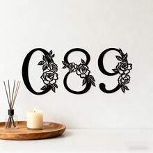 1 pieza Decoración de arte de pared Número de casa, Signo de número con forma de flor, Letrero de porche de puerta delantera de casa de campo, Letrero de casa de campo y rancho para exteriores, Adorno de guirnalda rural, apto para interiores y exteriores