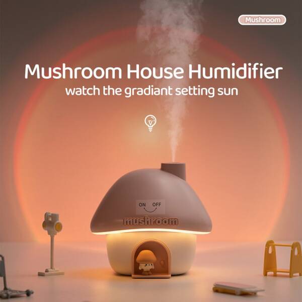 New Atmospheric Light Mushroom House Humidifier Small Desktop Spray Home Office Bedroom Colorful Silent Gift Essential Cute Bedside Decoration Women's Gift Battery Capacity 2000mAH