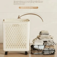 Retractable, Foldable, Floor-Standing Laundry Basket With Wheels 46x38x28cm - Multicolor - View 3