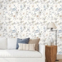 1卷浅蓝色花卉图案自粘壁纸,可移除且防水。适用于家居装饰、家具翻新、学生公寓和节日礼物装饰。 - 彩色 - 查看 4