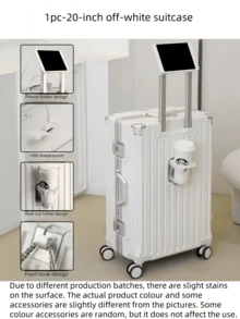 1 20-Inch Large-Capacity Travel Swivel Suitcase, Multi-Functional Password Box, With Water Bottle Holder, Hooks For Hanging Bags, Umbrellas, Shopping Bags And Other Items, Comes With Silent Swivel Wheels, Travel Essentials, Suitable For Multi-Purpose Storage Items Such As Returning To School, Traveling, Studying Abroad, Vacation, And Working Far Away