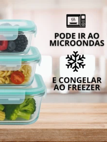 Kit 3 Potes De Vidro Borossilicato Com Tampa Hermética 4 Travas Antivazamento 1040ML 640ML 330ML Marmita Freezer Micro-ondas