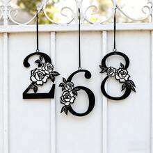 1 pieza Decoración de arte de pared Número de casa, Signo de número con forma de flor, Letrero de porche de puerta delantera de casa de campo, Letrero de casa de campo y rancho para exteriores, Adorno de guirnalda rural, apto para interiores y exteriores