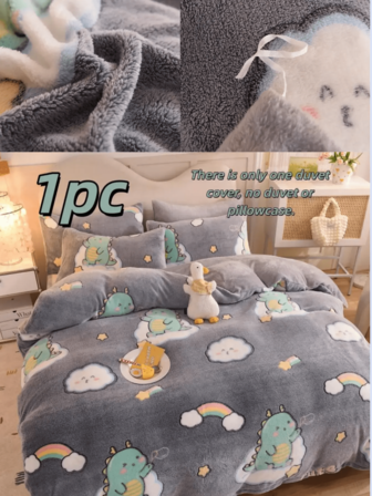 1 件可爱小恐龙雪花法兰绒羽绒被套，1*羽绒被套，无填充，亲肤，柔软舒适，可爱简约