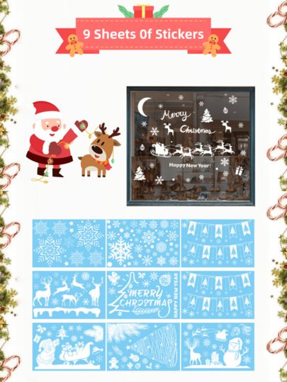 ملصقات زجاج النوافذ الخاصة بعيد الميلاد، ديكورات حفلة عيد الميلاد للأطفال، ملصقات نوافذ بشكل رقائق الثلج البيضاء