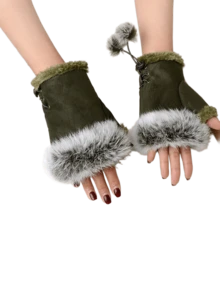 1 Pair Suede Lace-Up Fingerless Gloves For Women - Multicolor - View 2
