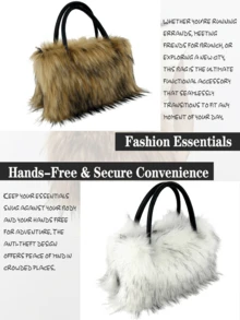 Crafted With Soft Faux Fur, This Fluffy Tote Bag Doubles As A Stylish Satchel And Shoulder Handbag, Perfect For Women-Whether For Yourself, Mom, Friends, Or Bridesmaids. It Pairs Beautifully With Fall And Winter Outfits, Working Great As A Plush Underarm Bag For Daily Commutes, Dates, Or Casual Outings. Though Compact, It Easily Fits A Mobile Phone And Wallet, And Its Versatile Design Can Transition Across Occasions. Beyond Daily Use, It's A Lovely Gift Pick: Ideal For Young Girls' Birthdays, Proms, And Graduations, Plus Special Days Like Valentine's Day, Christmas, Anniversaries, Thanksgiving, And Halloween. - 彩色 - 查看 10