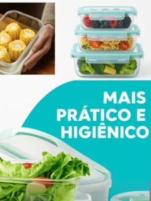 Kit 3 Potes De Vidro Borossilicato Com Tampa Hermética 4 Travas Antivazamento 1040ML 640ML 330ML Marmita Freezer Micro-ondas