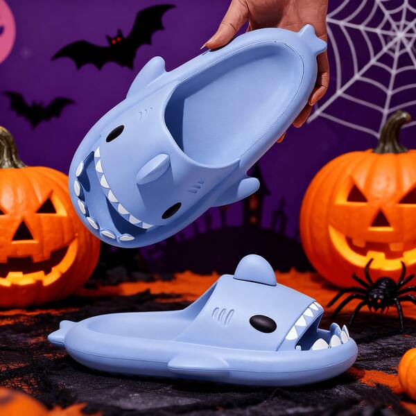 Chinelos femininos com estampa de tubarão, sola grossa, duráveis, para áreas internas e externas, banheiro e chuveiro, sandálias unissex