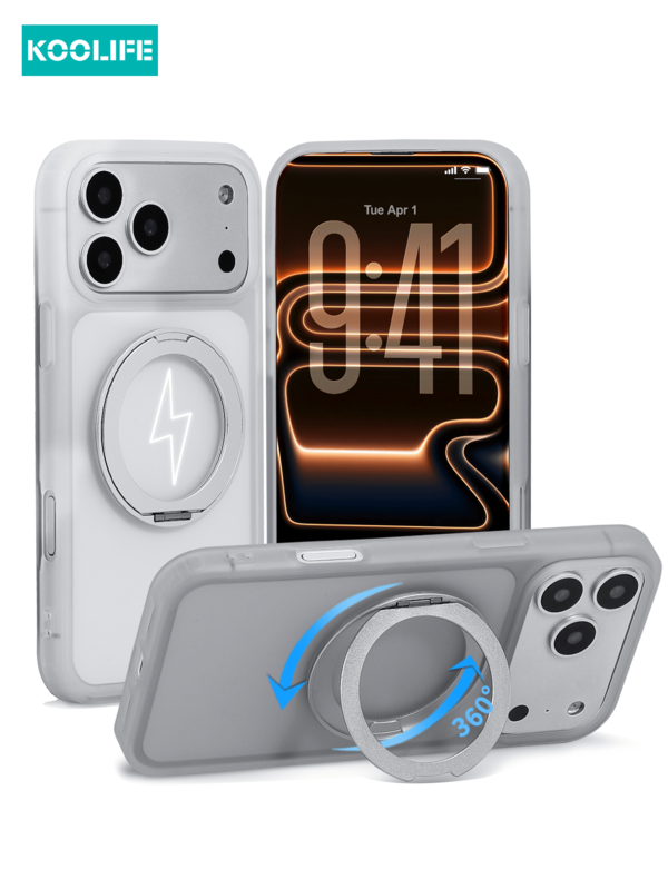 Koolife 1 szt., obrotowy magnetyczny futerał na telefon 360°, kompatybilny z 17 Pro, tylna płyta o grubości 2,5 mm, materiał PC+TPU, precyzyjne wycięcia, przyjazny dla skóry, matowy, antypoślizgowy, przeciwpotowy, podniesiona ochrona aparatu, kompatybilny z 13/13 Pro/13 Pr 14/14 Pro/14 P, 15/15 Plus/15 Pro/15 X, 16/16 Plus/16 Pro/16 Pro Max/16e