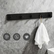 Wall Towel Hooks - Black Adhesive, 5 Heavy Duty Door Hooks, No Drilling For Bathroom, Kitchen, Bedroom, RV Decor & Accessories (For Towels, Robes, Hats, Coats)