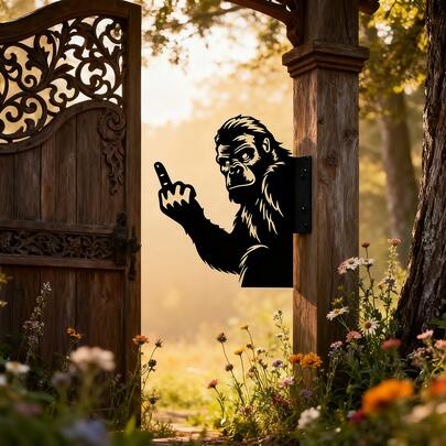 1 pieza Decoración de pared de metal con la criatura divertida del Pie Grande - Decoración espeluznante de Halloween, escenario gótico para exteriores/interiores, fácil de colgar con orificios pretaladrados - No se necesita electricidad, construcción de metal durable para jardín, patio, cabaña - Arte para el hogar con tema de criptozoología