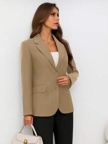 Beira Fashion Blazer Simple Elegant Casual Fake Pocket 2 Button Front Office - Màu be - Xem 5