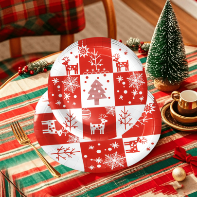 10pcs Christmas Theme Party Plates, Christmas Style Disposable Holiday Celebration Paper Plates, 7inch And 9inch Plates Suitable For Christmas Holiday Celebration And Party Decoration, Family Gathering, Birthday Party