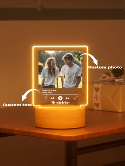 Regalos de aniversario personalizados para parejas, damas y caballeros, marco de fotos de música acrílico personalizado, luz nocturna de tablero de música acrílico personalizado, regalos de boda personalizados para parejas, 1 pieza de decoración, decoración exquisita y elegante para cumpleaños, Navidad, Día del Padre, graduación, boda, aniversario, para comedor, sala de estar, dormitorio, oficina, salón de té, hogar, decoración del Día de San Valentín.
