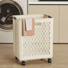 Retractable, Foldable, Floor-Standing Laundry Basket With Wheels 46x38x28cm - Multicolor - View 2