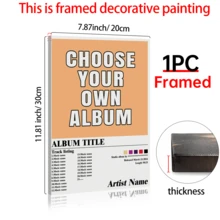 1张定制专辑海报 | 极简专辑封面海报，音乐印刷品，个性化帆布专辑印刷墙饰，送给他的/她的礼物，可选画框，慢生活风格，多功能，时尚，高品质，色彩丰富，现代，定制，个性化，独特