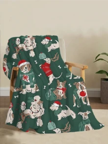 Festive Dogs Print Flannel Blanket  Cozy, Soft & Warm Throw Blanket Featuring HolidayThemed Canine Designs, Perfect For Snuggling Up On The Couch Or As A Decorative Home Accent! - 白色 - 查看 1