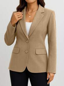 Beira Fashion Blazer Simple Elegant Casual Fake Pocket 2 Button Front Office - Màu be - Xem 1