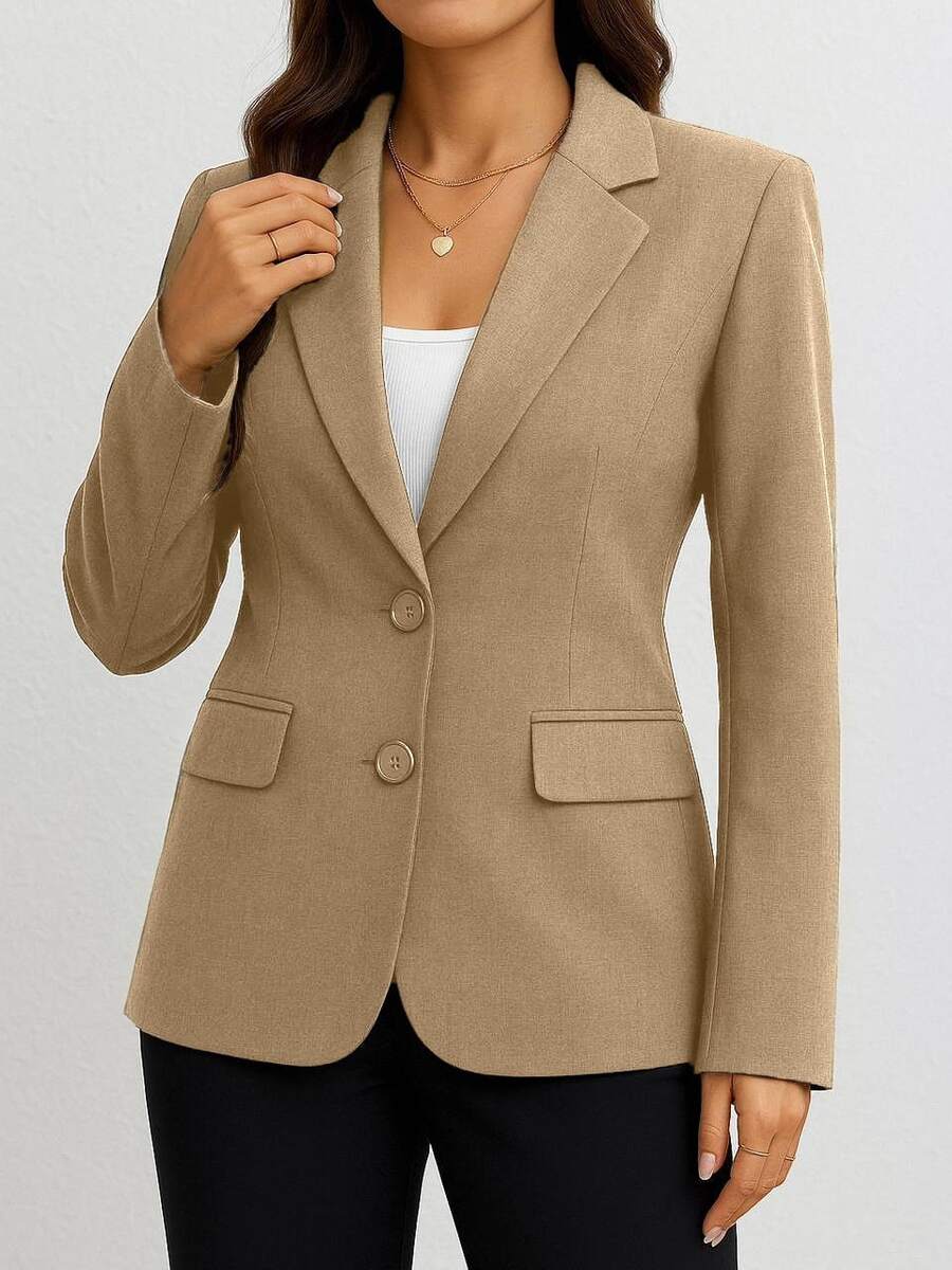 Beira Fashion Blazer Simple Elegant Casual Fake Pocket 2 Button Front Office - Màu be - Xem 1