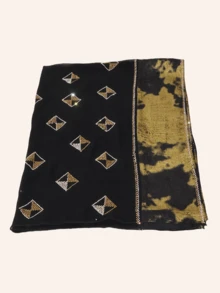 1pc Women's Fashionable Hijab Headscarf With Rhinestone Patchwork And Metallic Foil Fabric, Middle Eastern Style