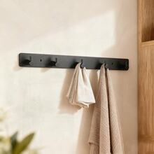 Wall Towel Hooks - Black Adhesive, 5 Heavy Duty Door Hooks, No Drilling For Bathroom, Kitchen, Bedroom, RV Decor & Accessories (For Towels, Robes, Hats, Coats)