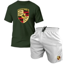 Men's Tactel Printed T-Shirt And Shorts Kit Launch - 綠-白/保時捷 - 查看 1