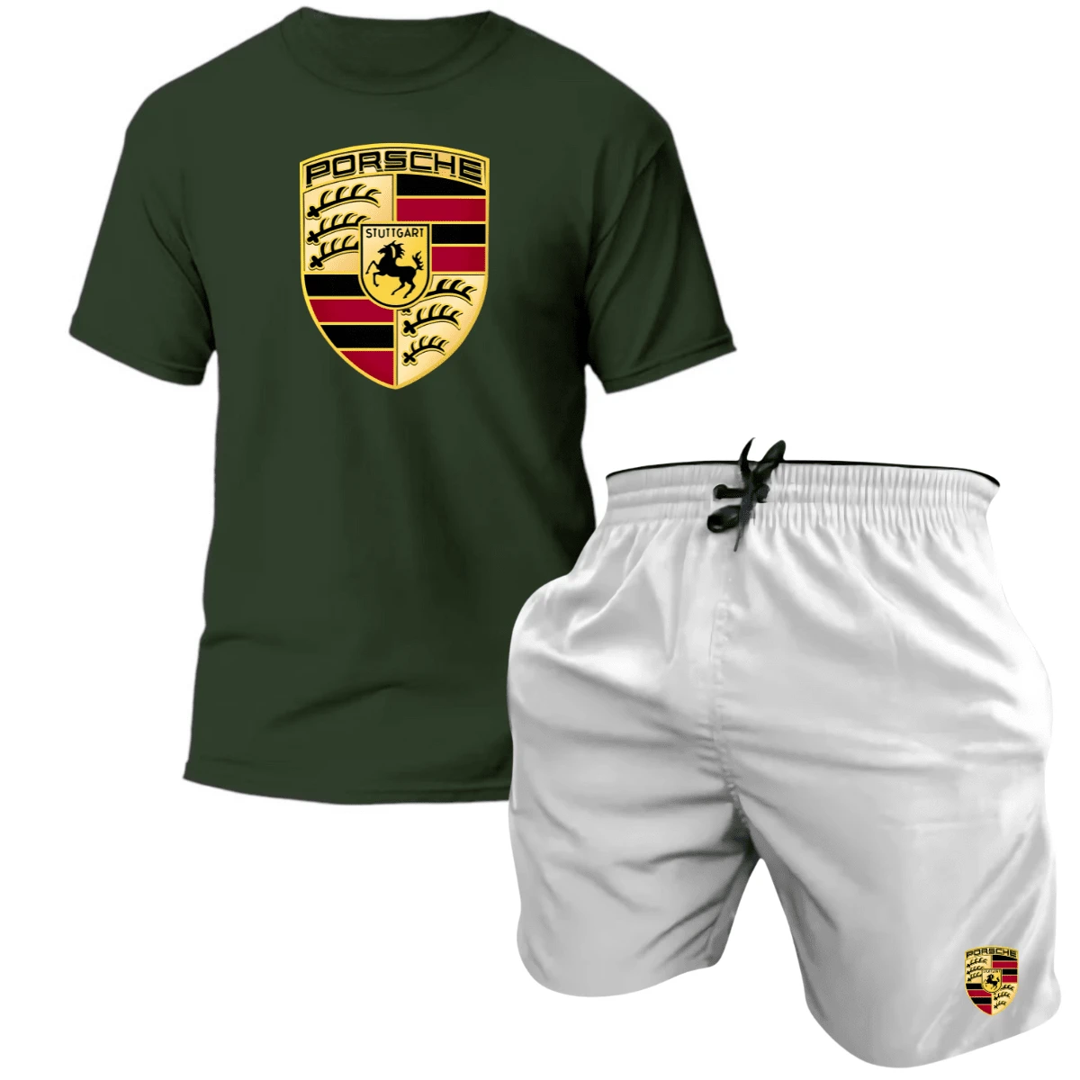 Men's Tactel Printed T-Shirt And Shorts Kit Launch - 綠-白/保時捷 - 查看 1