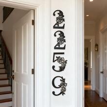 1 pieza Decoración de arte de pared Número de casa, Signo de número con forma de flor, Letrero de porche de puerta delantera de casa de campo, Letrero de casa de campo y rancho para exteriores, Adorno de guirnalda rural, apto para interiores y exteriores