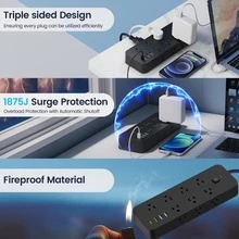 Surge Protector Power Strip, 4.9-Foot Power Cord, Flat Plug Extension Cord With USB C, 14 Wide-Spaced Sockets, 32W Fast Charging 3.0 And USB C Power Supply - 美規B型插(110-127V) - 查看 5