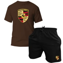 Men's Tactel Printed T-Shirt And Shorts Kit Launch - 棕色 - 黑色 / 保時捷 - 查看 1