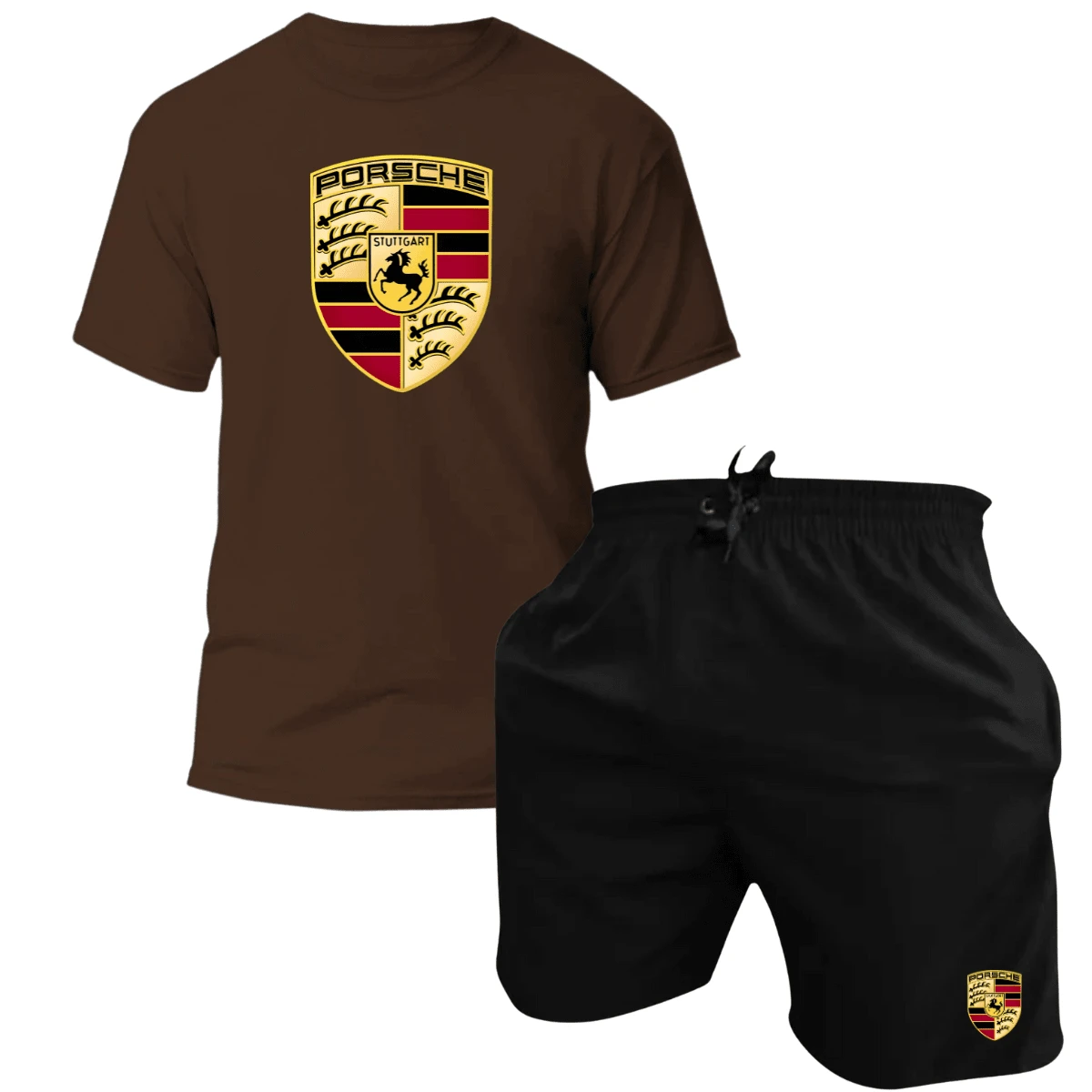 Men's Tactel Printed T-Shirt And Shorts Kit Launch - 棕色 - 黑色 / 保時捷 - 查看 1