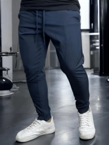Calça Masculina Tactel Jogger Com Elastano Treino Dia a Dia - Azul - Visão 6