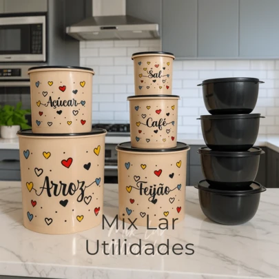 Kit de potes mantimentos de cozinha 5 peças + 4 potes Boll redondos herméticos