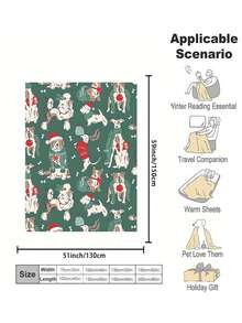 Festive Dogs Print Flannel Blanket  Cozy, Soft & Warm Throw Blanket Featuring HolidayThemed Canine Designs, Perfect For Snuggling Up On The Couch Or As A Decorative Home Accent! - 白色 - 查看 4