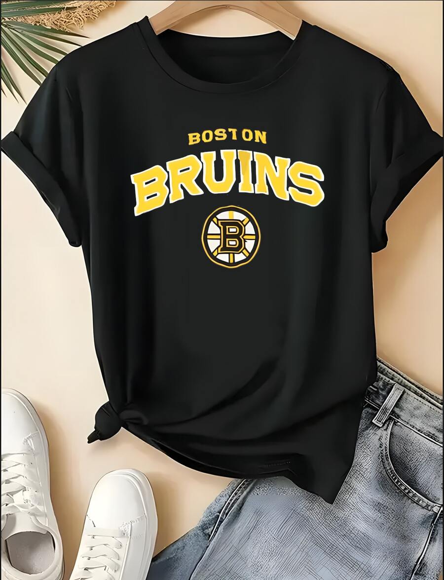Vintage Boston Bruins  T-Shirt T-Shirt Large Boston Bruins Embroidery Spell Out Jumper Boston B