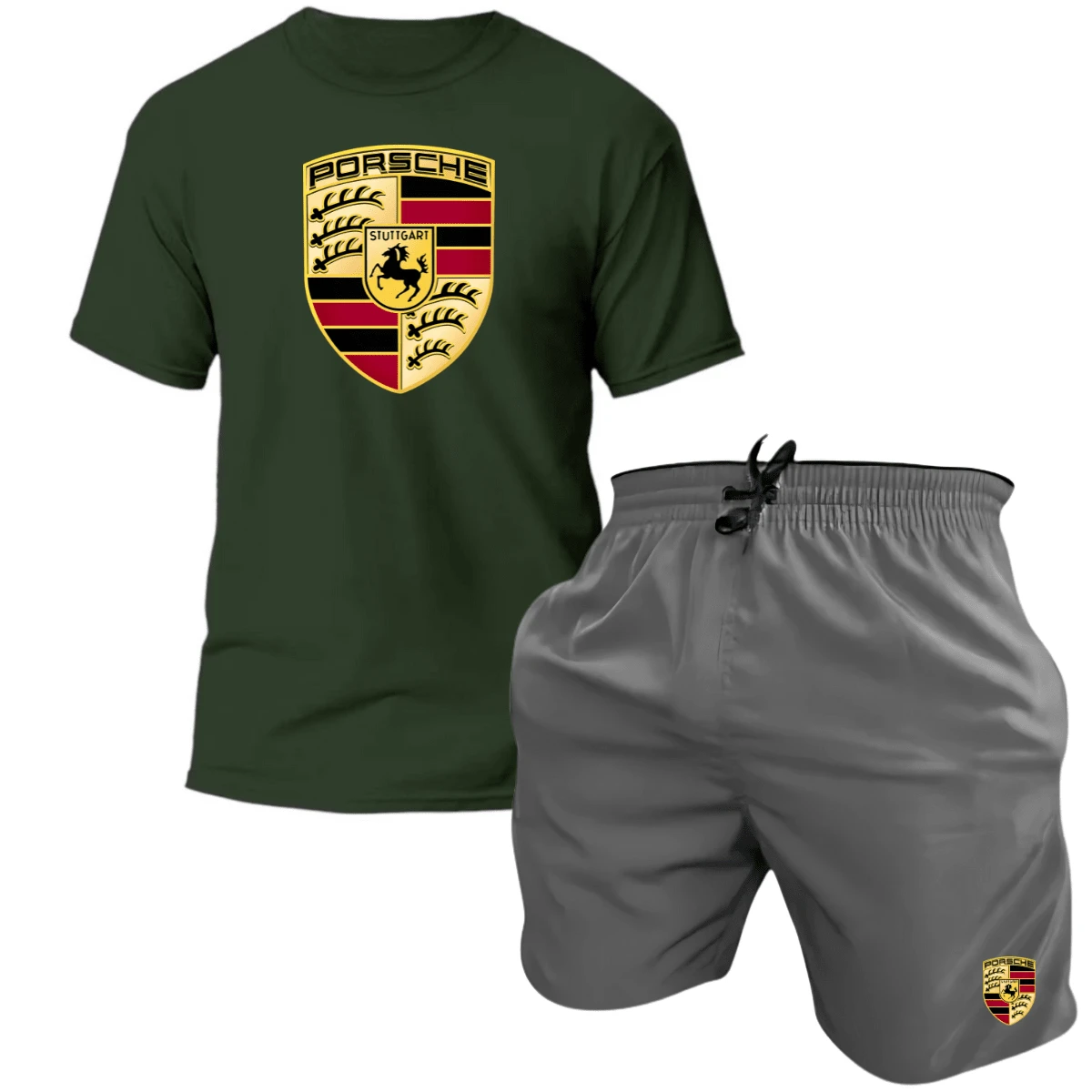 Men's Tactel Printed T-Shirt And Shorts Kit Launch - 綠色 - 灰色 / 保時捷 - 查看 1