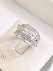 1 pieza Anillo de plata de ley 925 con múltiples capas y diamantes, estilo vintage, adecuado para uso diario o como regalo para mujeres - Anillo de diamantes multicapa - Ver 7
