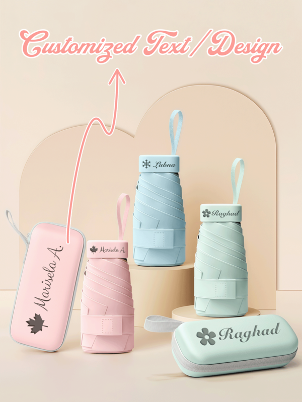 Custom Mini Travel Sun Umbrella For Purse With Case, Small Compact UV Umbrella Protection Sun, Lightweight Portable Parasol Windproof For Women Men