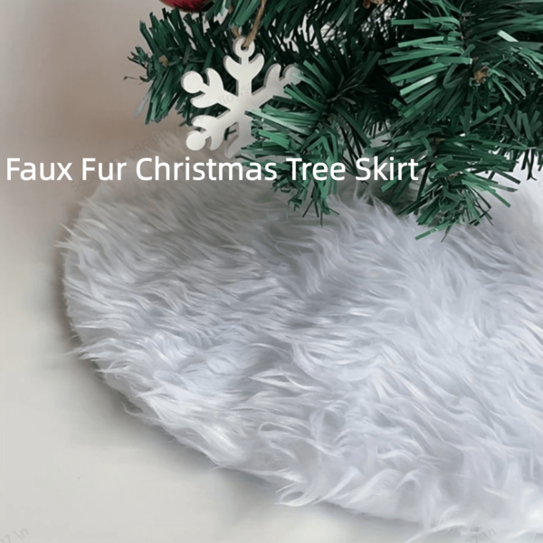 1pc Holiday Artificial Fur Christmas Tree Skirt - Snowflake White Plush Carpet Mat, Suitable For Holiday Home Decor, Polyester, Christmas Tree Stand Cover, New Year Decoration