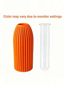 1 buc Vază de flori din plastic robust, incasabilă, stil minimalist modern, dungi verticale portocalii, design cilindric înalt, cu aranjament pufos de iarbă de pampas, piesă centrală de masă, vază decorativă pentru sufragerie, nuntă, petrecere, decor de casă