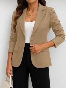 Beira Fashion Blazer Simple Elegant Casual Fake Pocket 2 Button Front Office - Màu be - Xem 2