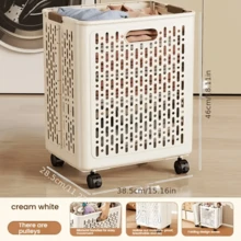 Retractable, Foldable, Floor-Standing Laundry Basket With Wheels 46x38x28cm - Multicolor - View 8