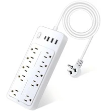 Surge Protector Power Strip With Multiple Outlets, Overload Protection, 10 Outlets With 1 USB C And 3 USB Ports, 3.94 Ft Power Cord - US B Type Plug(110-127V) - View 12