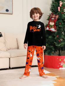 Young Boys' Long Sleeve Halloween Themed Pajama Set, Spring/Autumn - Multicolor - View 1