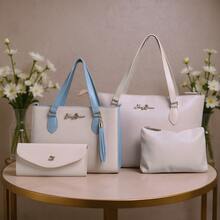 Kit 4 Anjik Medium Women's Bags + Wallet + Tote Bag + Toiletry Bag, Zipper Closure, Synthetic PU, Everyday Bag, Luxurious, Elegant, Party, Work, School, University. Gaby Show - Xanh đậm - Xem 2